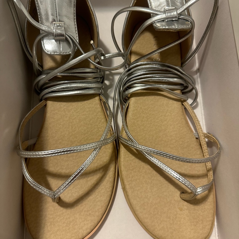 GUESS- Woman ankle lace up sandals Chrome
